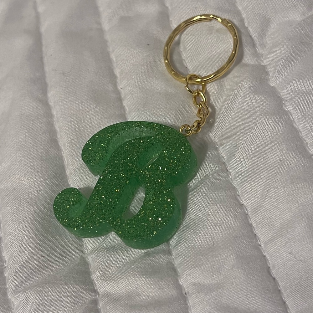 Green Apple Glitter Initial Keychain - B